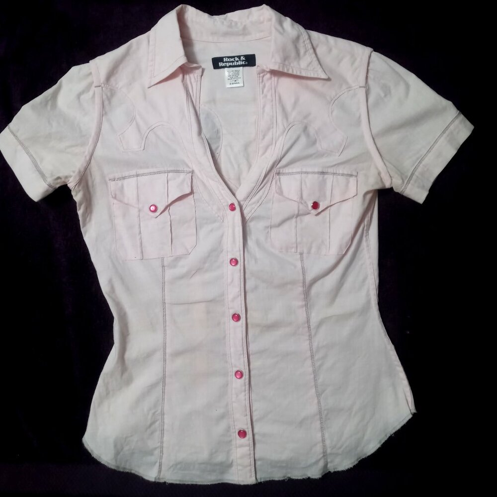 Rock & Republic Pink Western Style Button Down Shirt